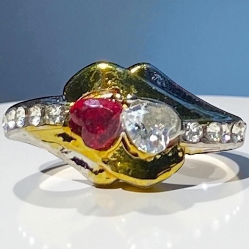 Gold and Silver Tone Hidden Message 2 Stone Ring Size 6